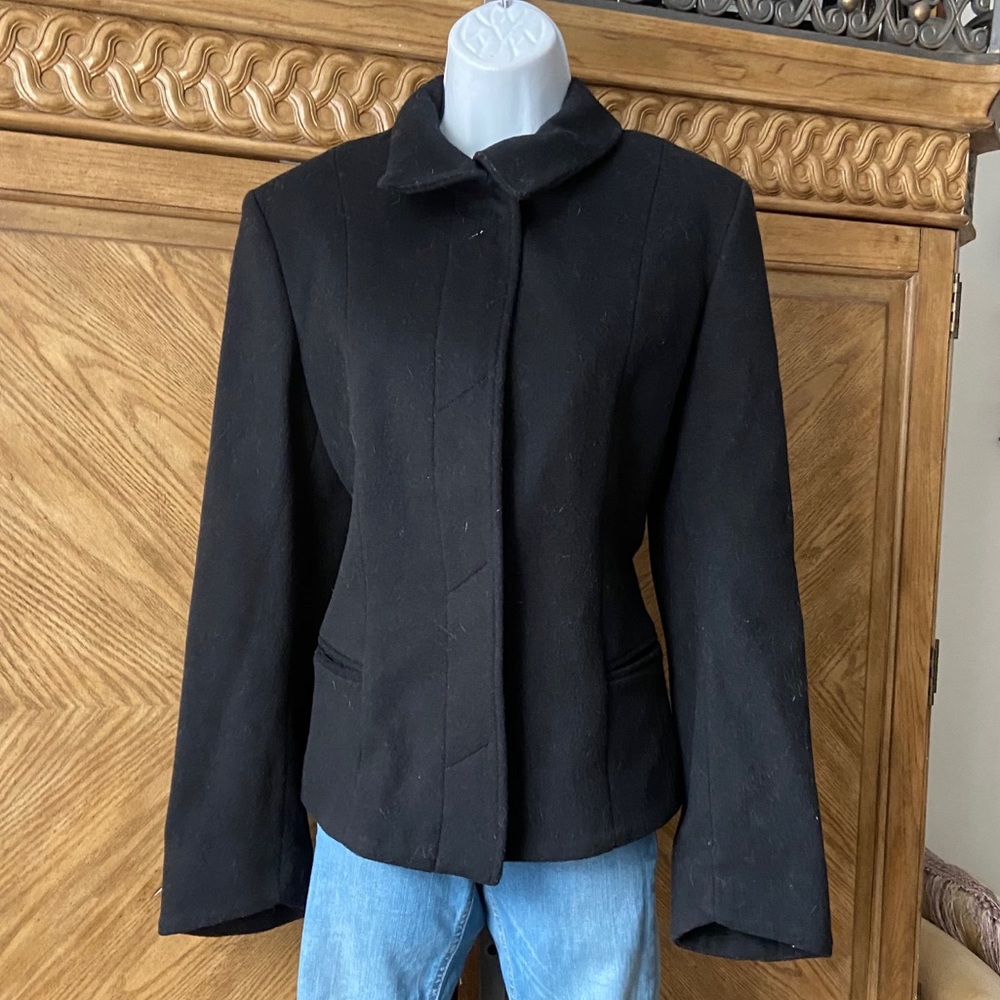 Black Cashmere Wool Blend High  Collar Jacket